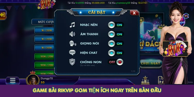 Game bài Rikvip gom tiện ích ngay trên bàn đấu