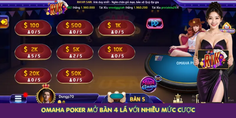 Omaha Poker mở bàn 4 lá với nhiều mức cược