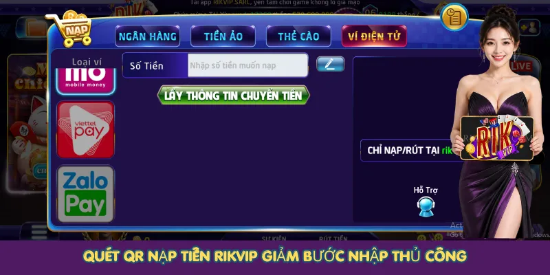 Quét QR nạp tiền Rikvip giảm bước nhập thủ công